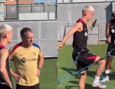 Dani Olmo trains with Barcelona but without Vitor Roque